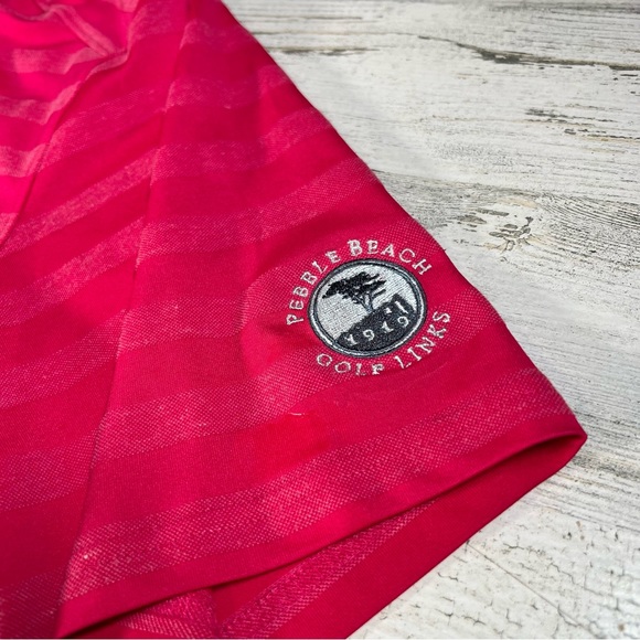 Oakley Men’s Pebble Beach Golf Links Pink Striped Polo Shirt Size 2XL - Picture 3 of 8